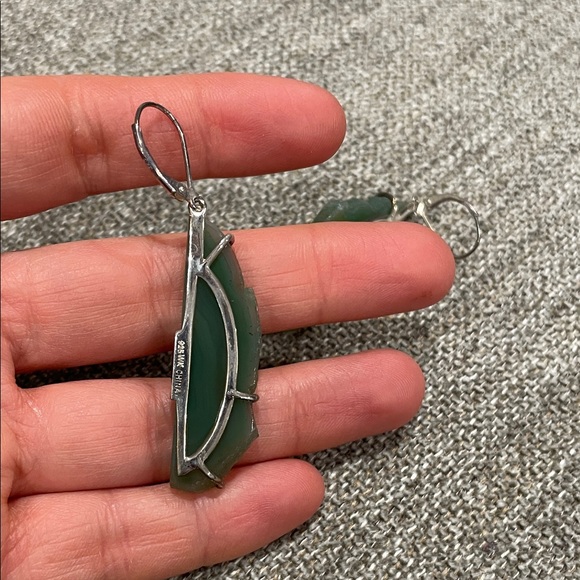 Vintage Sterling Silver Turquoise Agate Crystal Slab Earrings| Statement Jewelry - Picture 2 of 6